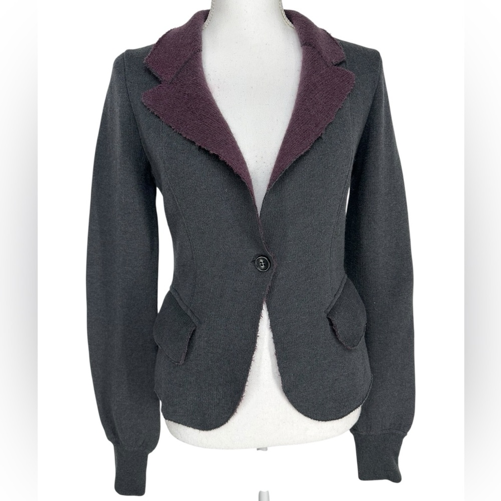 PATRIZIA PEPE / Black & Purple Fleece & Mohair Sweater Blazer / Size 1 / Goth